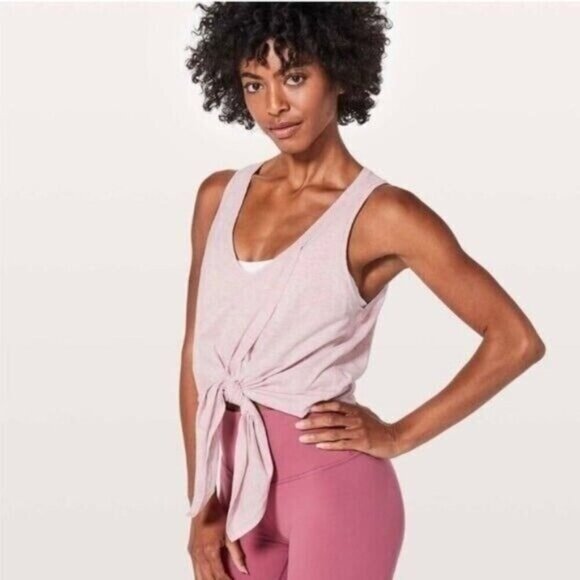 S5 Lululemon Knot A Problem Tie Front V Neck Tank Heathered Petals Pink 8/10 - Picture 1 of 6